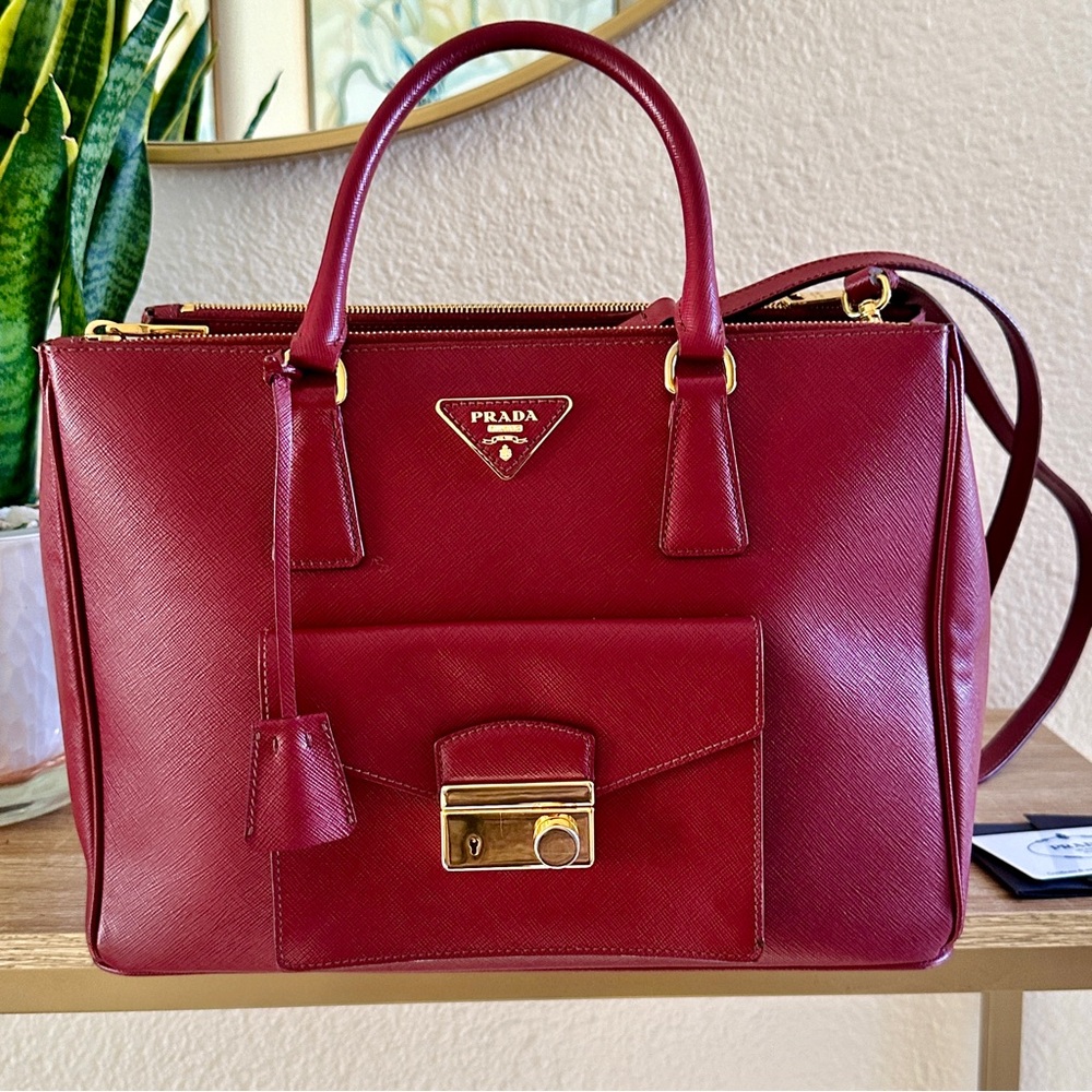 PRADA GALLERIA LUX SAFFIANO 2WAY TOP HANDLE SATCHEL BURGUNDY BAG ONE OF A KIND - Picture 7 of 16